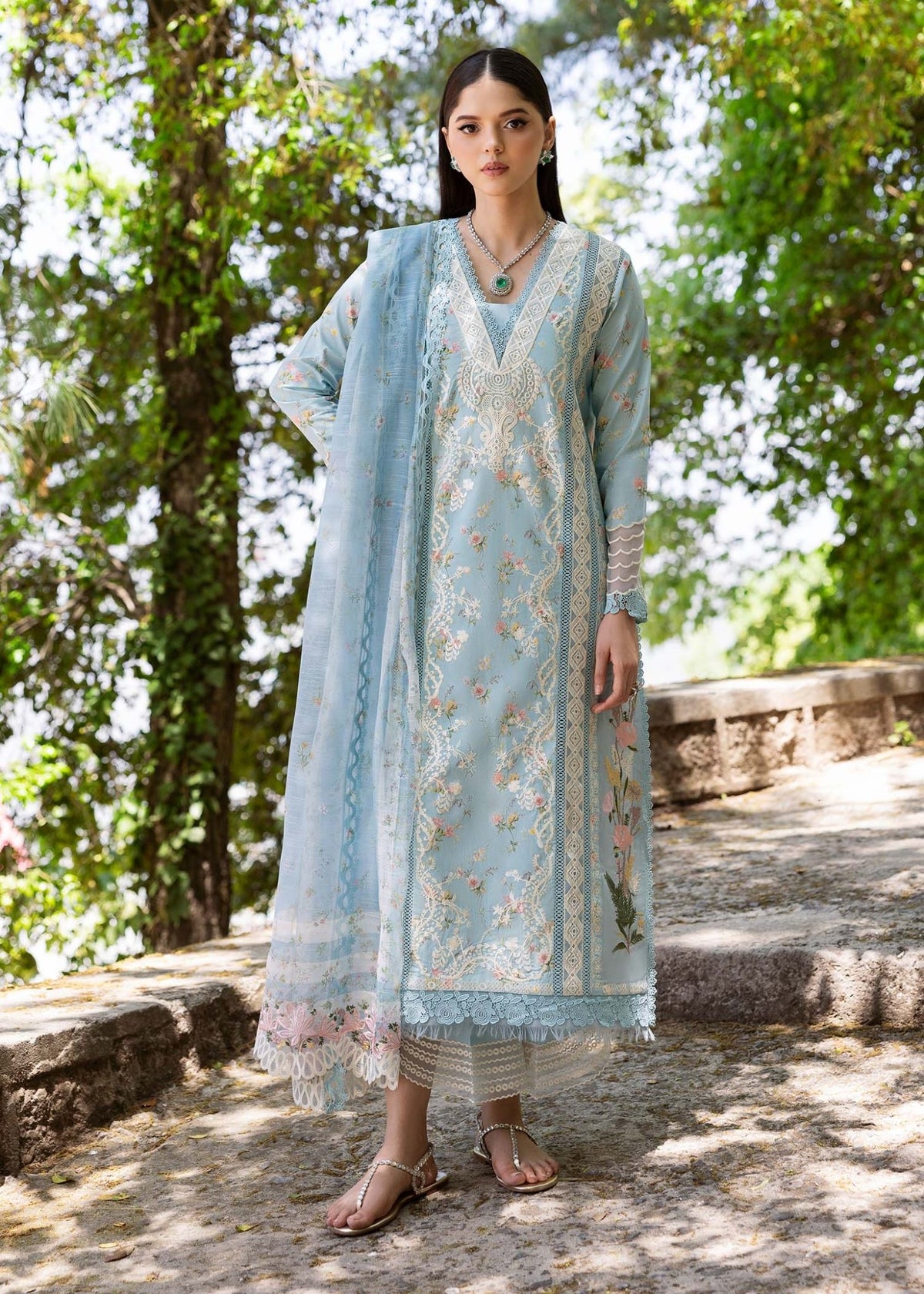 Saira Shakira | Bloom Lawn 25 | SWEET OPEL 8-B-Brand:Saira Shakira-Type:Ladies Clothes-Sky Blue-Lawn-House of Maryam- Buy in UK, USA