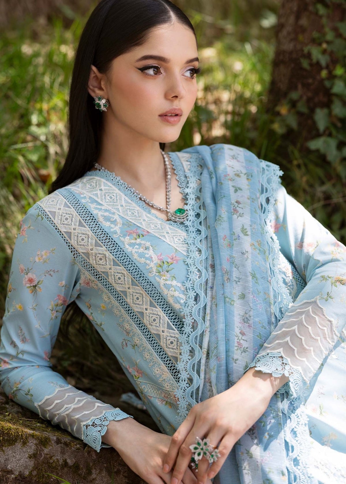Saira Shakira | Bloom Lawn 25 | SWEET OPEL 8-B-Brand:Saira Shakira-Type:Ladies Clothes-Sky Blue-Lawn-House of Maryam- Buy in UK, USA