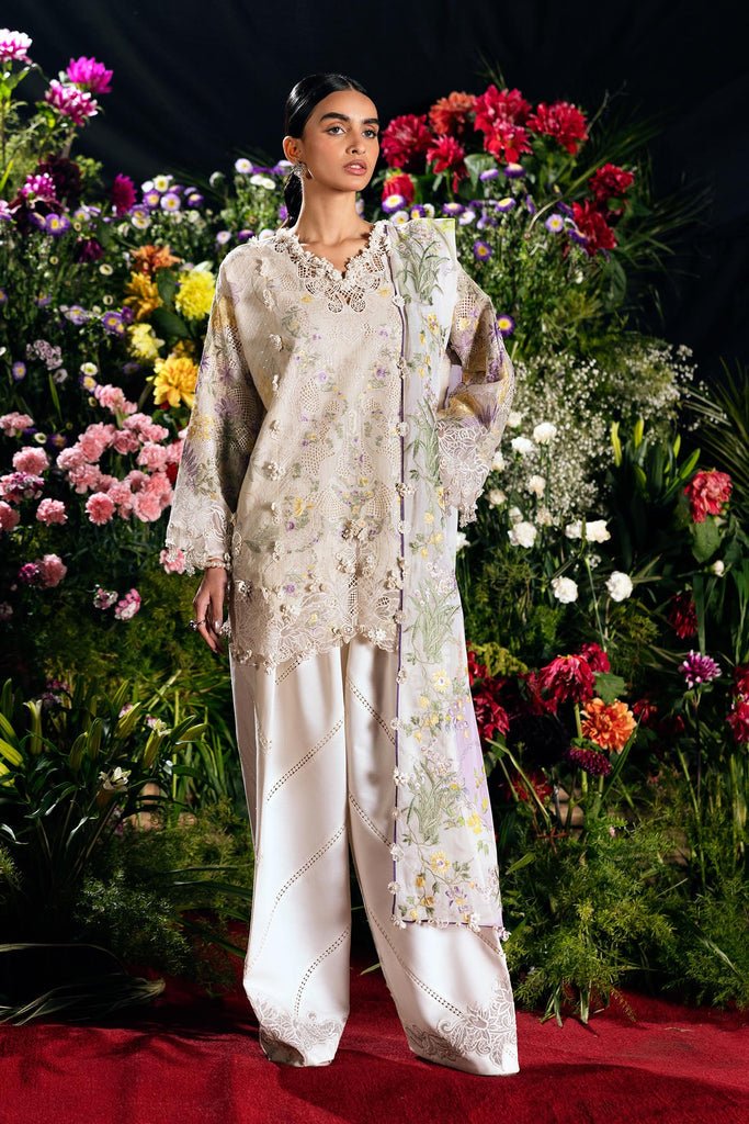 Sana Safinaz | Luxury Lawn 26 | S-02-Brand:Sana Safinaz-Type:Ladies Clothes-soft gray-Net-House of Maryam- Buy in UK, USA
