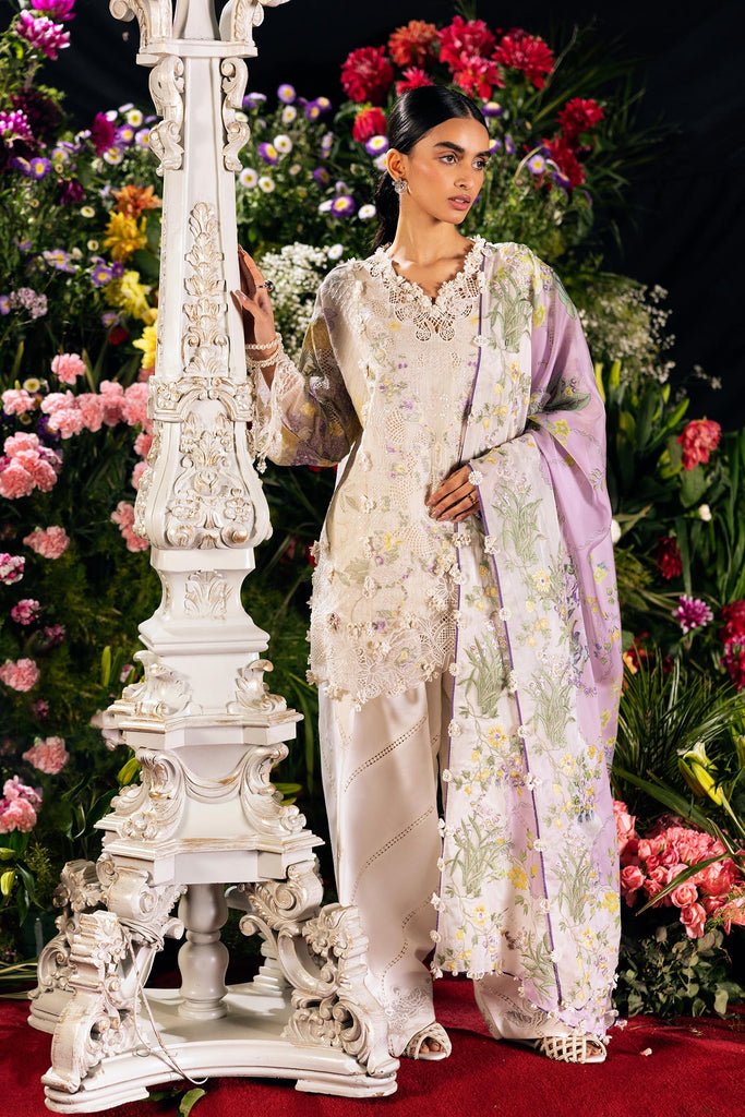 Sana Safinaz | Luxury Lawn 26 | S-02-Brand:Sana Safinaz-Type:Ladies Clothes-soft gray-Net-House of Maryam- Buy in UK, USA