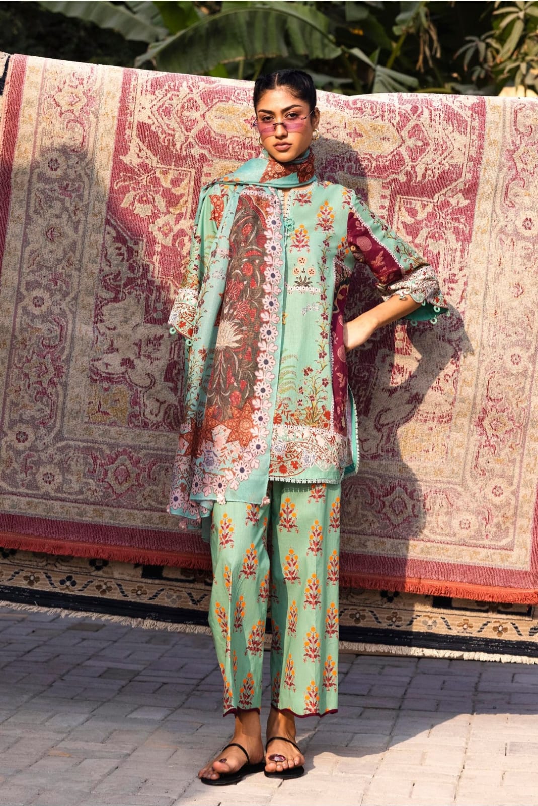 Sana Safinaz | Mahay Summer | H262-001B-3AS-Brand:Sana Safinaz-Type:Ladies Clothes-Pale Mint Green-Lawn-House of Maryam- Buy in UK, USA