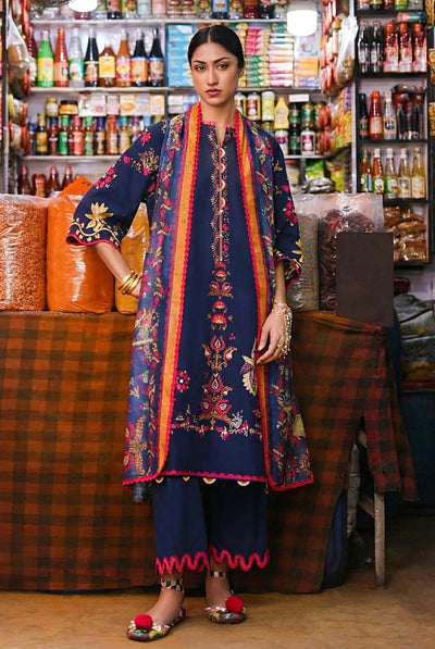Sana Safinaz | Mahay Summer | H262-002A-3AG-Brand:Sana Safinaz-Type:Ladies Clothes-Navy Blue-Lawn-House of Maryam- Buy in UK, USA