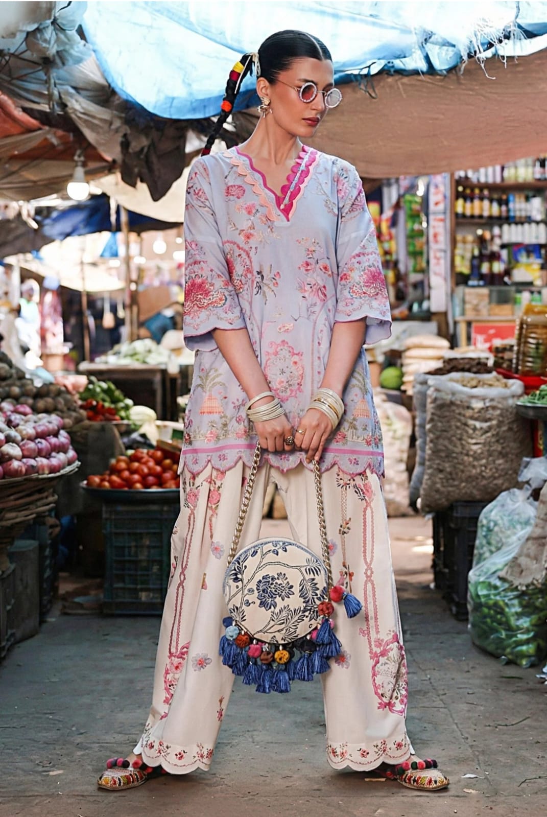 Sana Safinaz | Mahay Summer | H262-007A-2O-Brand:Sana Safinaz-Type:Ladies Clothes-Lilac Gray-Lawn-House of Maryam- Buy in UK, USA