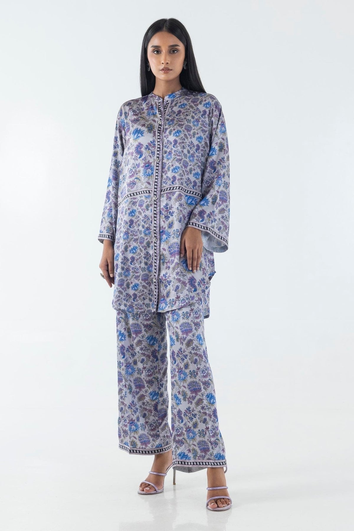 Sana Safinaz | Silk Tunics | FW24STP808P2T-Brand:Sana Safinaz-Type:Ladies Clothes-Multicolor-Poly Satin-House of Maryam- Buy in UK, USA