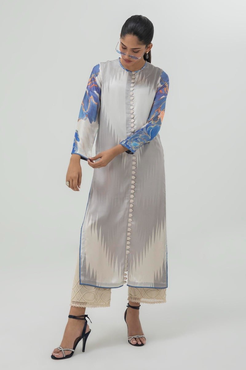 Sana Safinaz | Silk Tunics | S2S3STP518-Brand:Sana Safinaz-Type:Ladies Clothes-Multicolor-Satin-House of Maryam- Buy in UK, USA