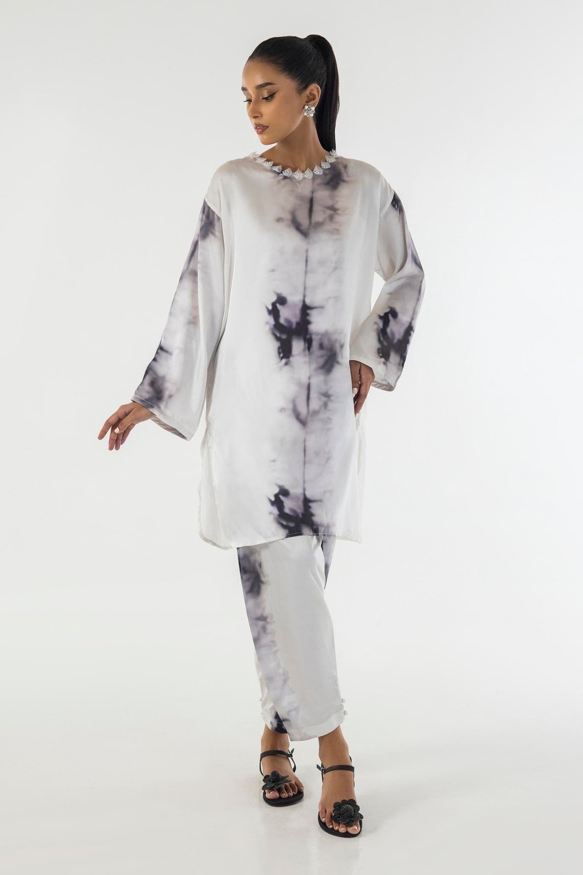 Sana Safinaz | Silk Tunics | SS24STP121P2T-Brand:Sana Safinaz-Type:Ladies Clothes-Multicolor-Poly Satin-House of Maryam- Buy in UK, USA
