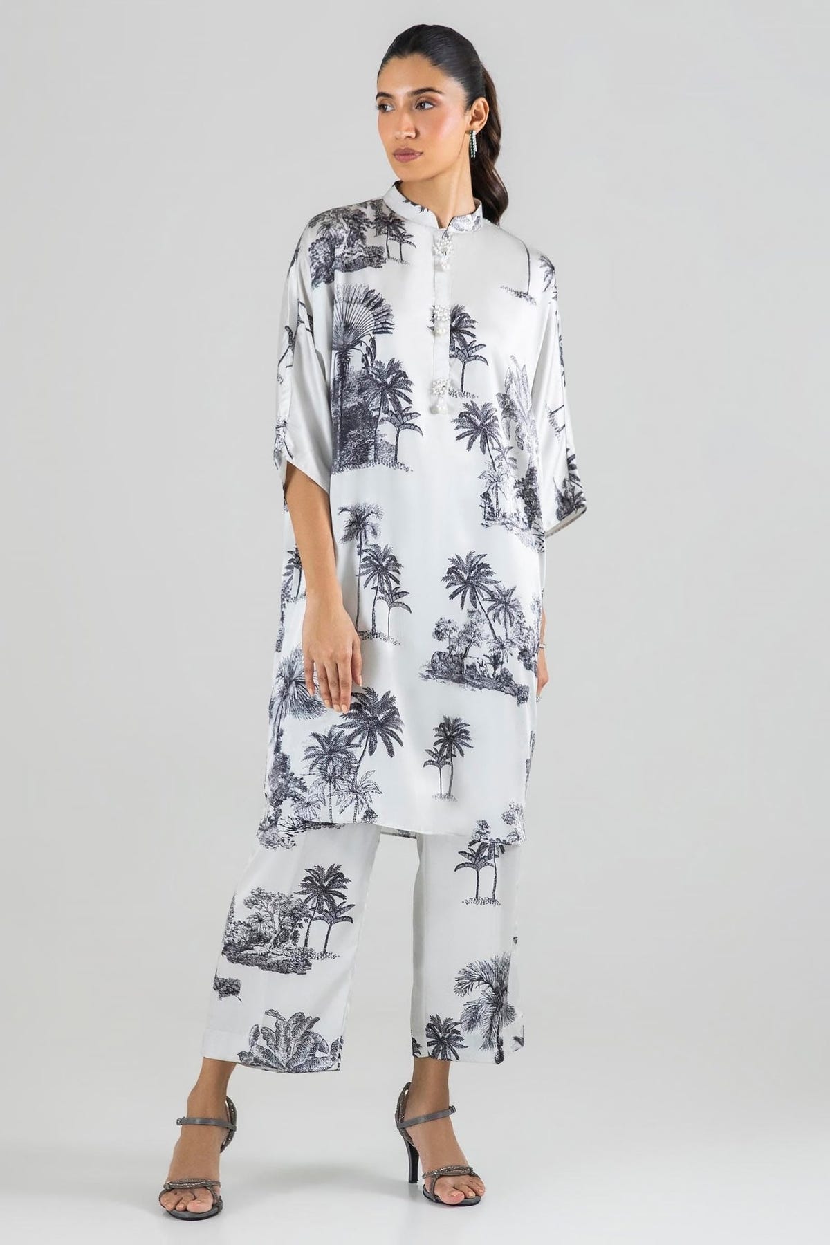 Sana Safinaz | Silk Tunics | SS24STP142P2T-Brand:Sana Safinaz-Type:Ladies Clothes-White-Poly Satin-House of Maryam- Buy in UK, USA