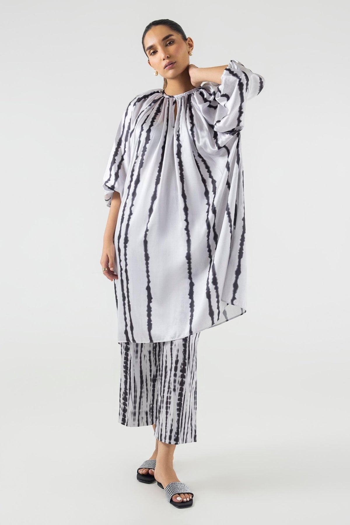 Sana Safinaz | Silk Tunics | SS24STP143P2T-Brand:Sana Safinaz-Type:Ladies Clothes-Multicolor-Poly Satin-House of Maryam- Buy in UK, USA