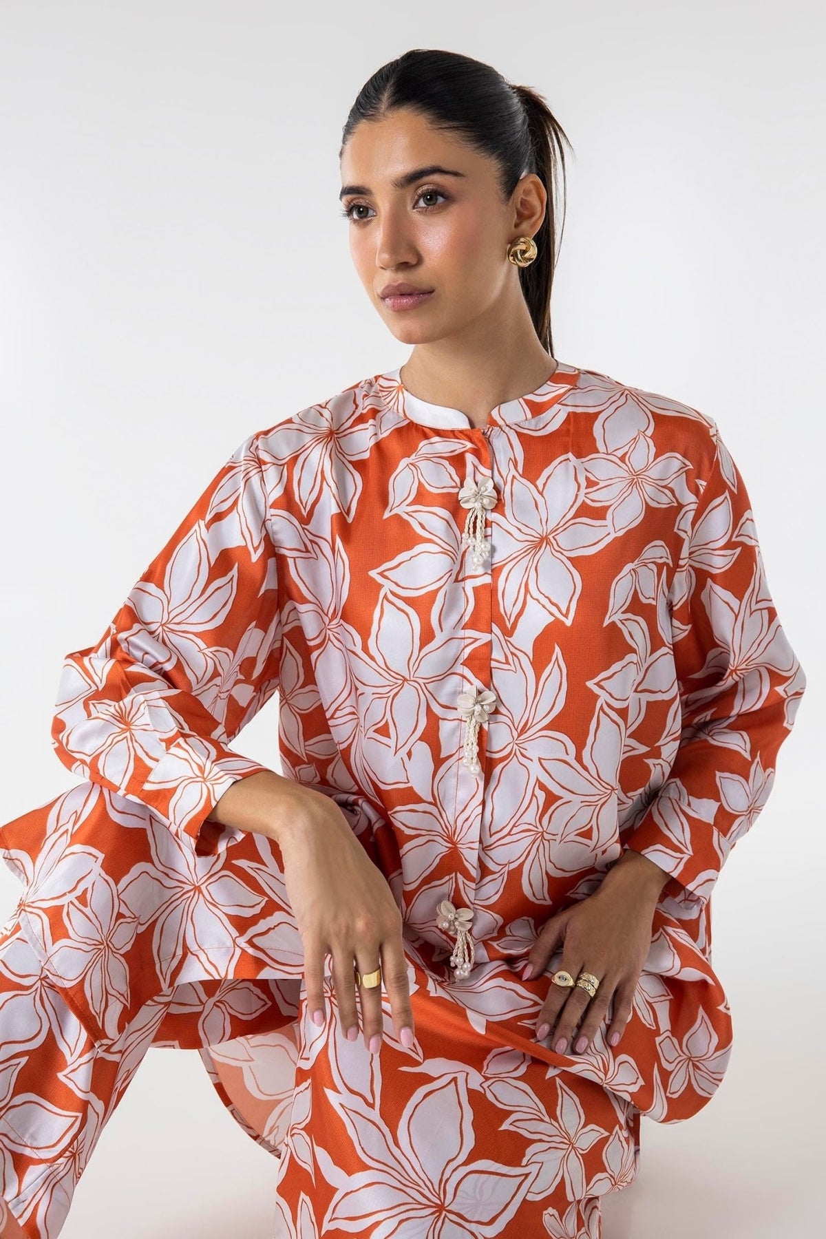 Sana Safinaz | Silk Tunics | SS24STP151P2T-Brand:Sana Safinaz-Type:Ladies Clothes-Multicolor-Poly Satin-House of Maryam- Buy in UK, USA