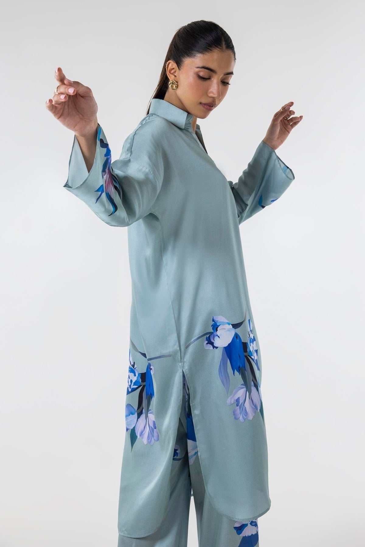Sana Safinaz | Silk Tunics | SS24STP155P2T-Brand:Sana Safinaz-Type:Ladies Clothes-Multicolor-Poly Satin-House of Maryam- Buy in UK, USA