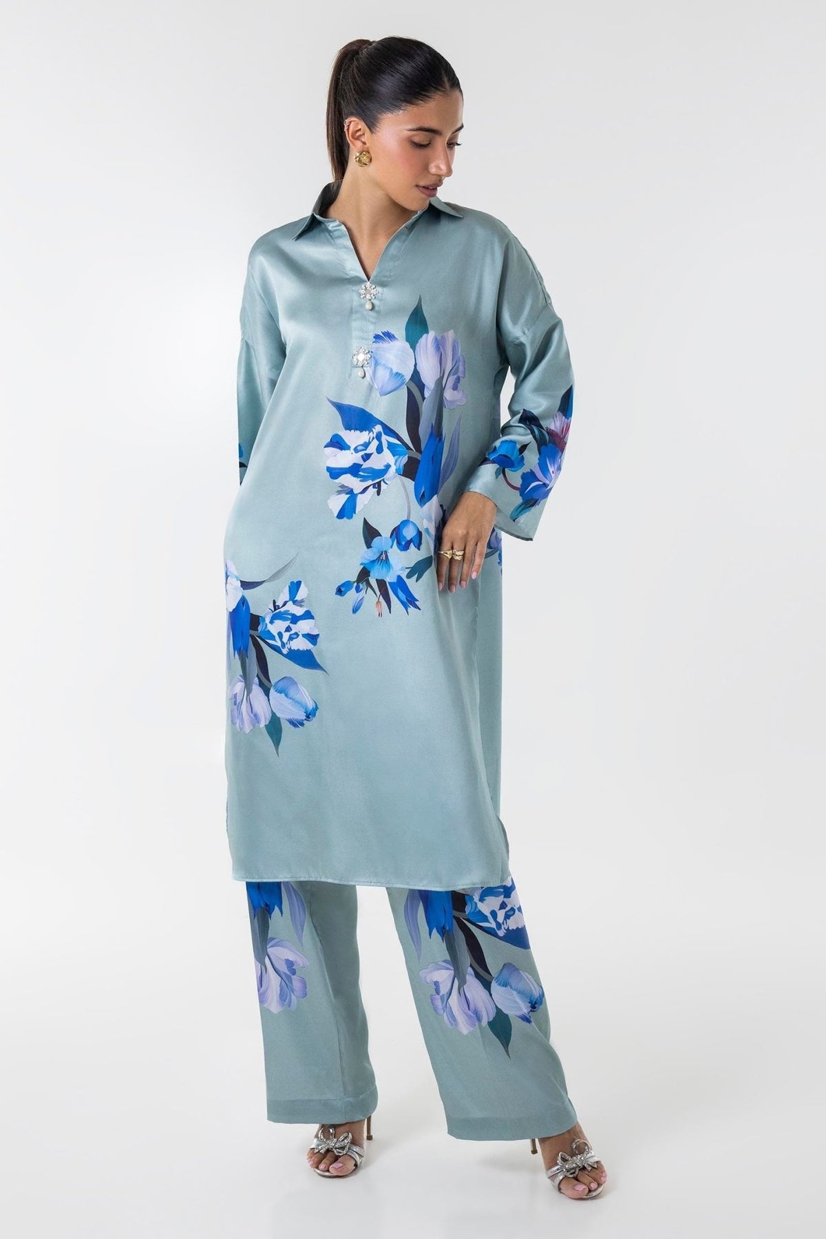 Sana Safinaz | Silk Tunics | SS24STP155P2T-Brand:Sana Safinaz-Type:Ladies Clothes-Multicolor-Poly Satin-House of Maryam- Buy in UK, USA