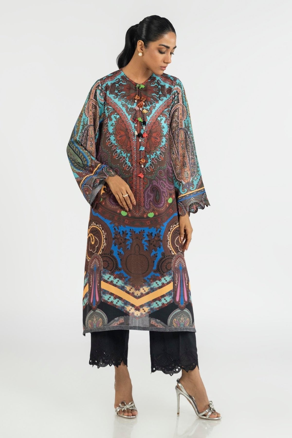 Sana Safinaz | Silk Tunics | SS24STP173-Brand:Sana Safinaz-Type:Ladies Clothes-Multicolor-Crepe-House of Maryam- Buy in UK, USA