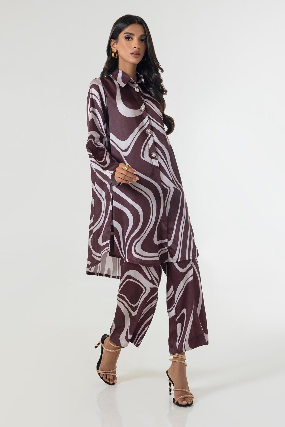 Sana Safinaz | Silk Tunics | SS24STP175P2T-Brand:Sana Safinaz-Type:Ladies Clothes-Multicolor-Poly Satin-House of Maryam- Buy in UK, USA