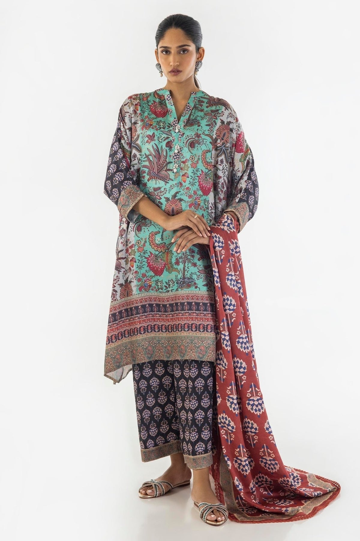Sana Safinaz | Silk Tunics | SS24STP176P3-Brand:Sana Safinaz-Type:Ladies Clothes-Multicolor-Poly Satin-House of Maryam- Buy in UK, USA