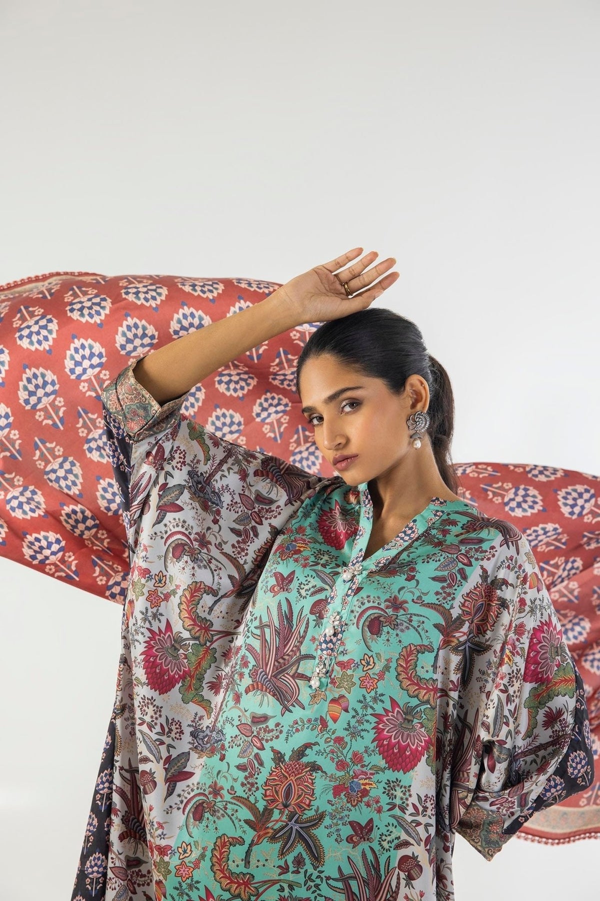 Sana Safinaz | Silk Tunics | SS24STP176P3-Brand:Sana Safinaz-Type:Ladies Clothes-Multicolor-Poly Satin-House of Maryam- Buy in UK, USA