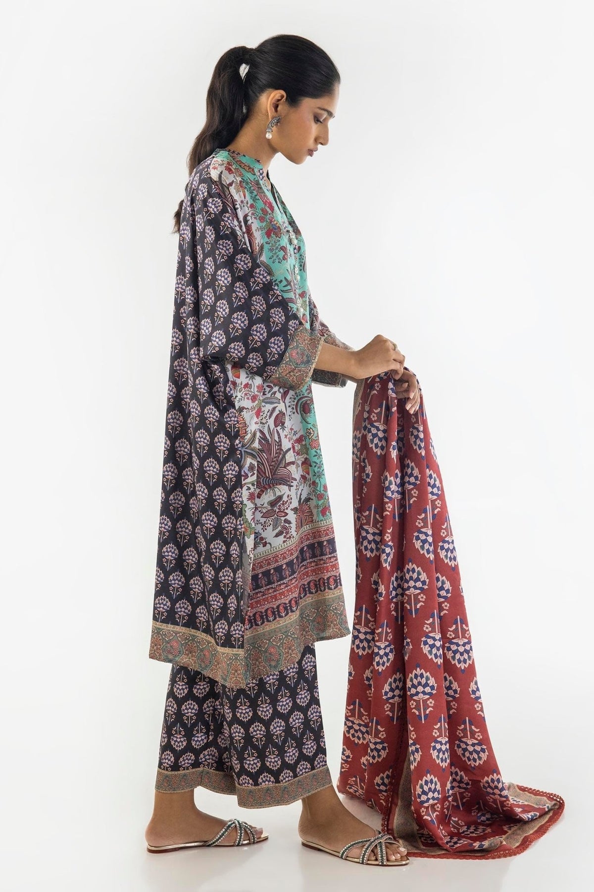 Sana Safinaz | Silk Tunics | SS24STP176P3-Brand:Sana Safinaz-Type:Ladies Clothes-Multicolor-Poly Satin-House of Maryam- Buy in UK, USA