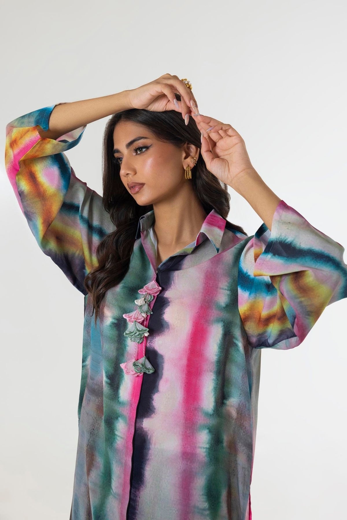 Sana Safinaz | Silk Tunics | SS24STP179-Brand:Sana Safinaz-Type:Ladies Clothes-Multicolor-Poly Satin-House of Maryam- Buy in UK, USA
