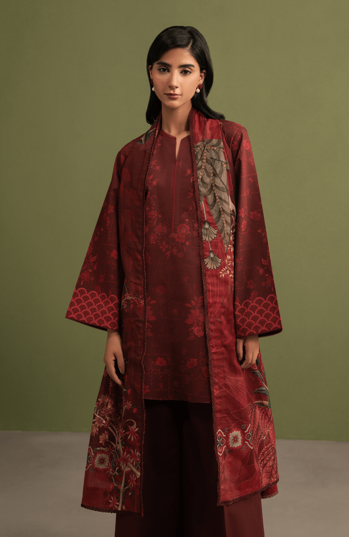 Seran | Essentials Casual | Arven-Brand:Seran-Type:Ladies Clothes-Maroon-Lawn-House of Maryam- Buy in UK, USA