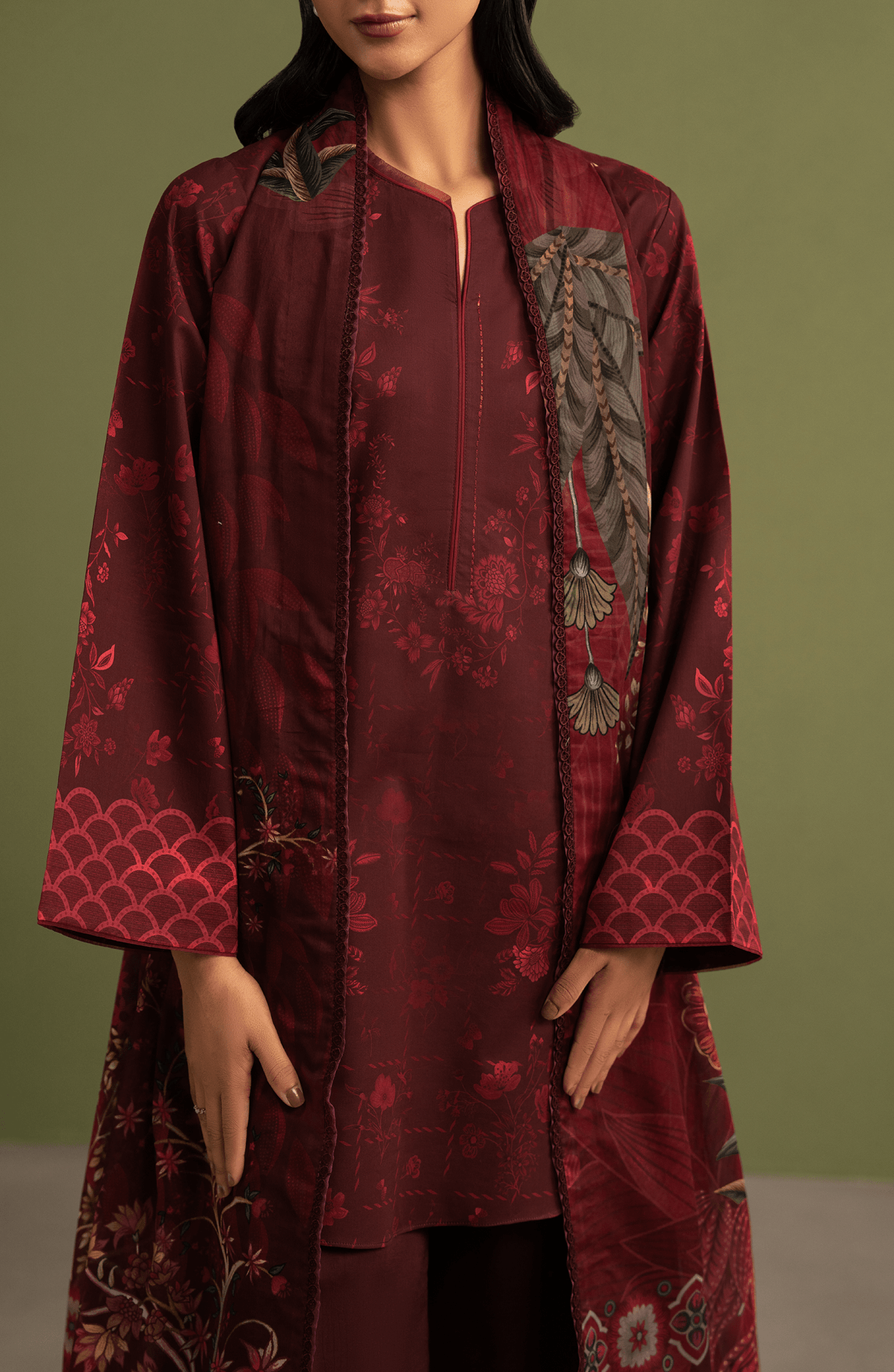 Seran | Essentials Casual | Arven-Brand:Seran-Type:Ladies Clothes-Maroon-Lawn-House of Maryam- Buy in UK, USA