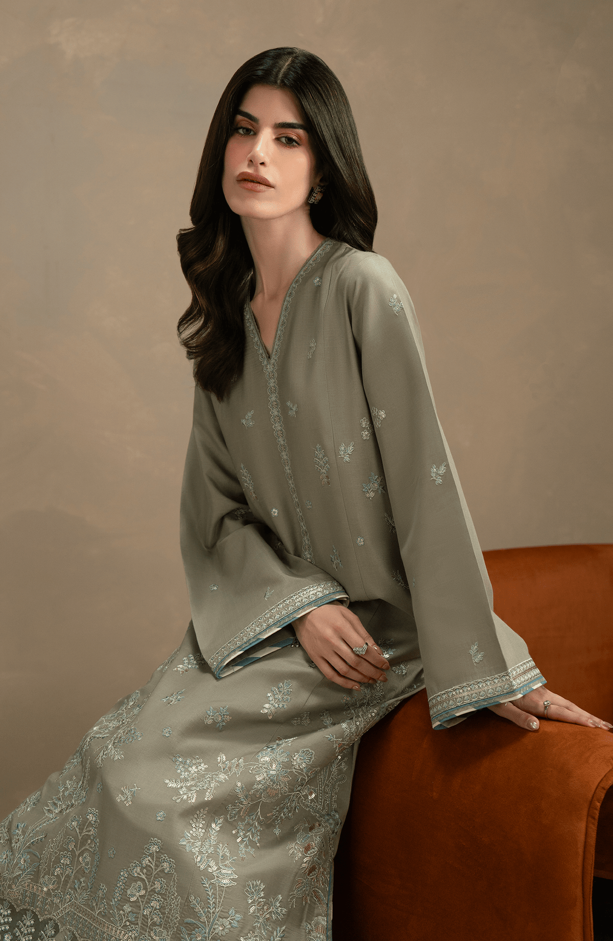 Seran | Lumiere RTW Eid 26 | Dune-Brand:Seran-Type:Ladies Clothes-Spanish Green-Raw Silk-House of Maryam- Buy in UK, USA