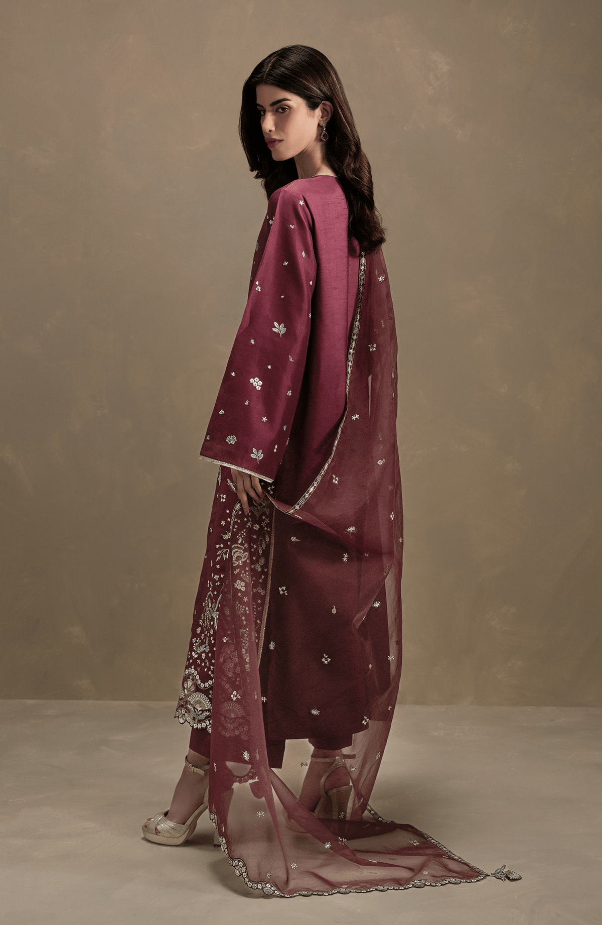 Seran | Lumiere RTW Eid 26 | Rouge-Brand:Seran-Type:Ladies Clothes-Dark Maroon-Raw Silk-House of Maryam- Buy in UK, USA