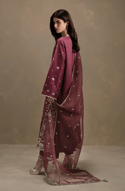 Seran | Lumiere RTW Eid 26 | Rouge-Brand:Seran-Type:Ladies Clothes-Dark Maroon-Raw Silk-House of Maryam- Buy in UK, USA