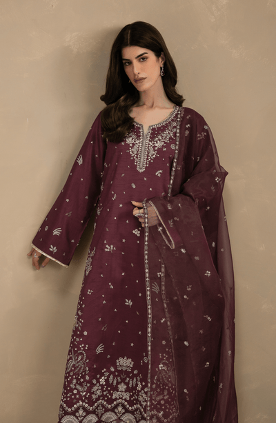 Seran | Lumiere RTW Eid 26 | Rouge-Brand:Seran-Type:Ladies Clothes-Dark Maroon-Raw Silk-House of Maryam- Buy in UK, USA