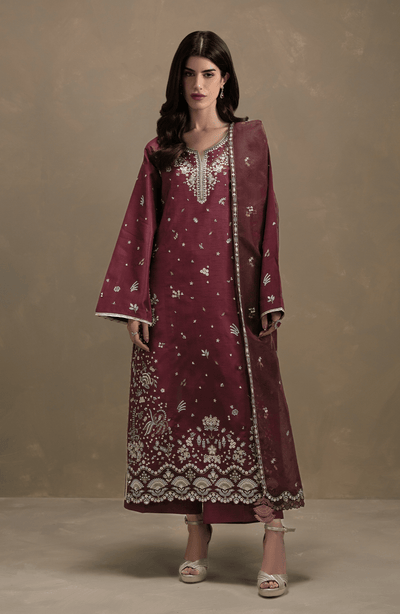 Seran | Lumiere RTW Eid 26 | Rouge-Brand:Seran-Type:Ladies Clothes-Dark Maroon-Raw Silk-House of Maryam- Buy in UK, USA