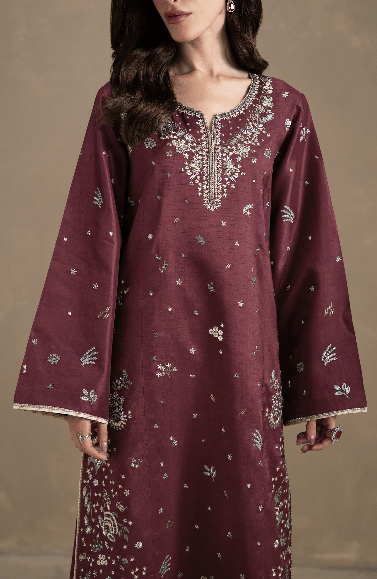 Seran | Lumiere RTW Eid 26 | Rouge-Brand:Seran-Type:Ladies Clothes-Dark Maroon-Raw Silk-House of Maryam- Buy in UK, USA