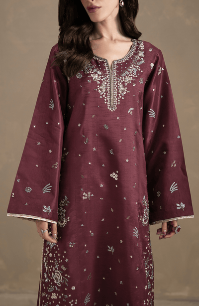 Seran | Lumiere RTW Eid 26 | Rouge-Brand:Seran-Type:Ladies Clothes-Dark Maroon-Raw Silk-House of Maryam- Buy in UK, USA
