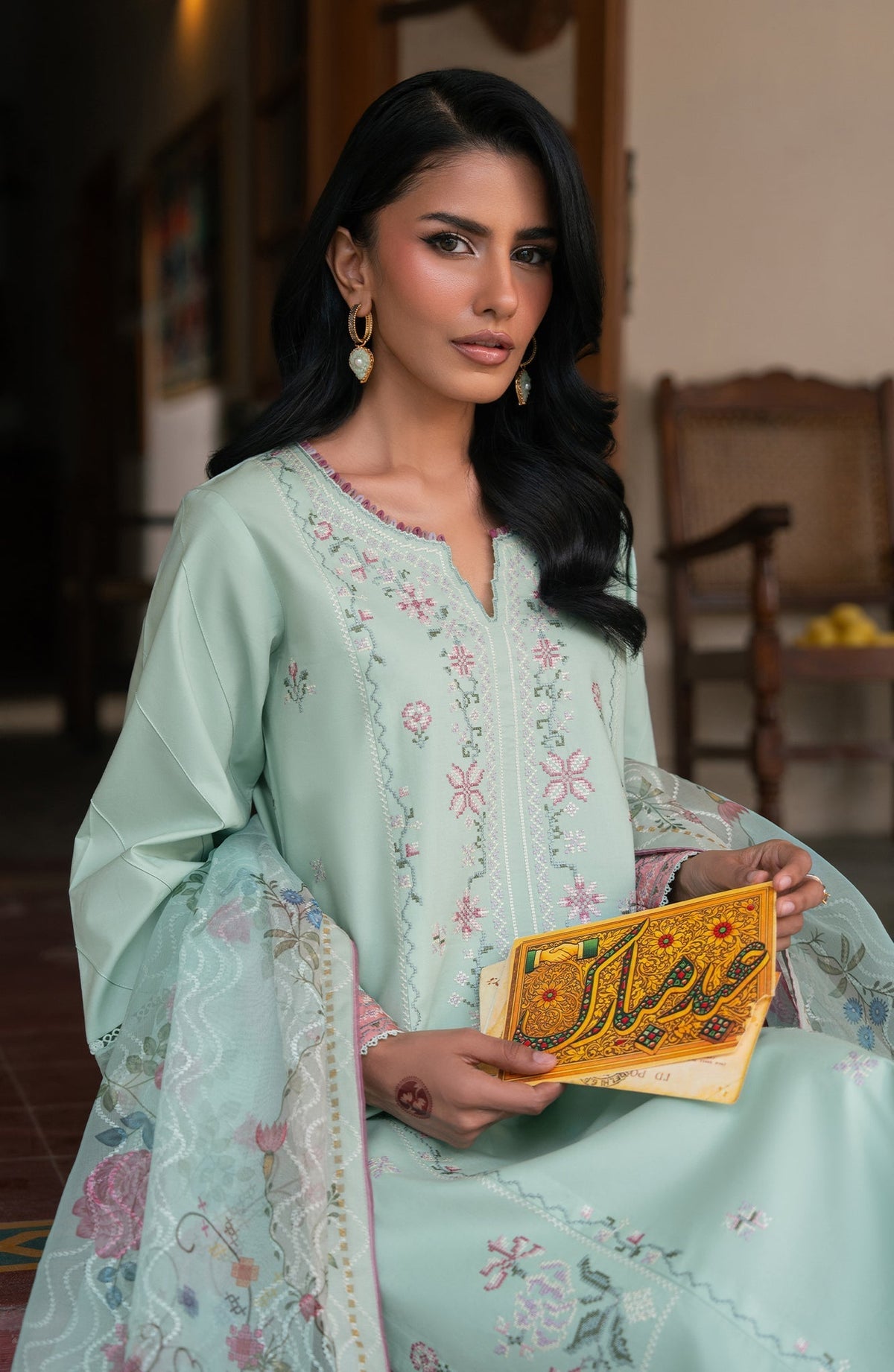 Seran | Luxury Lawn | Abeer-Brand:Seran-Type:Ladies Clothes-Pale Mint Green-Lawn-House of Maryam- Buy in UK, USA