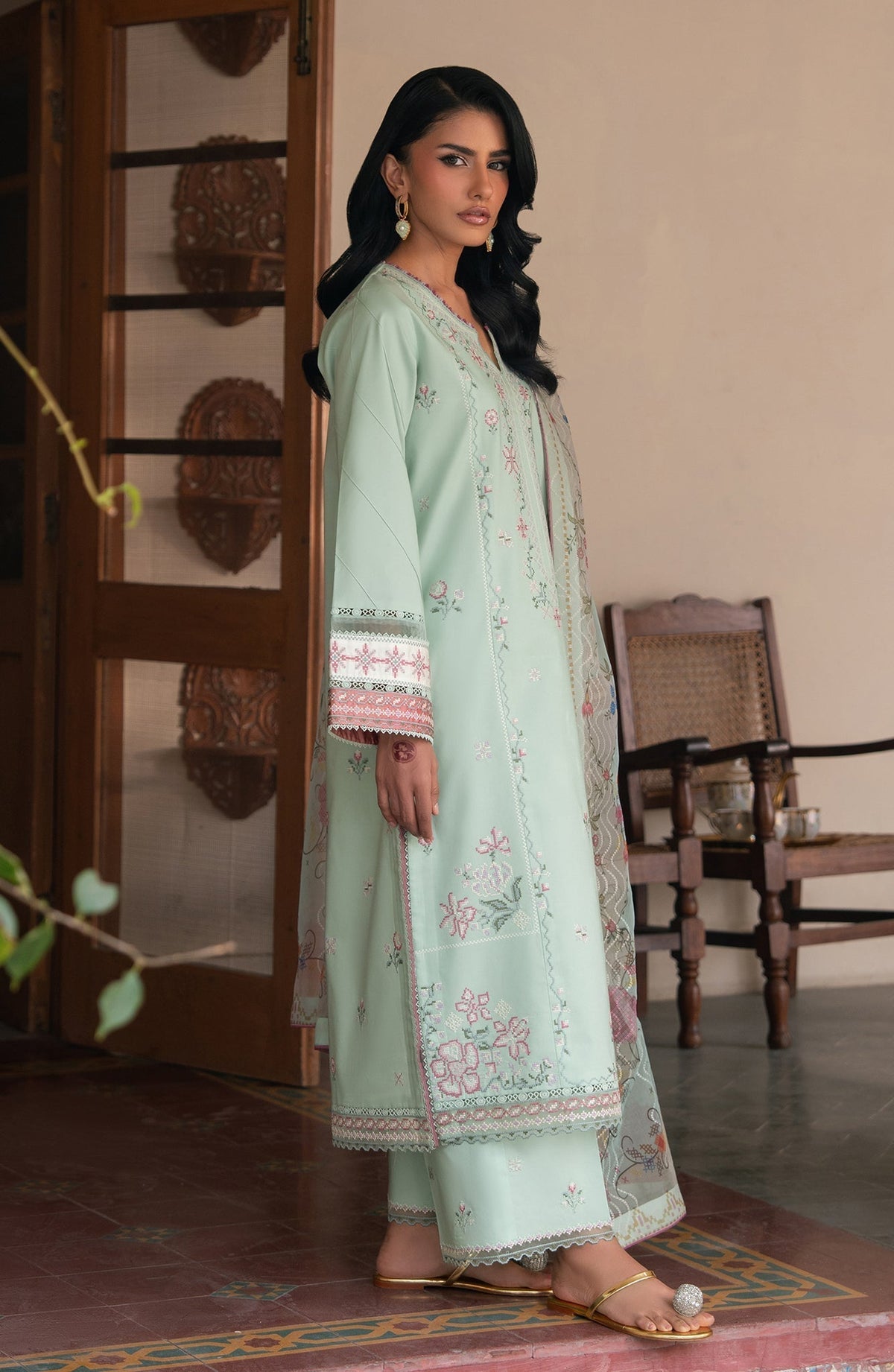 Seran | Luxury Lawn | Abeer-Brand:Seran-Type:Ladies Clothes-Pale Mint Green-Lawn-House of Maryam- Buy in UK, USA