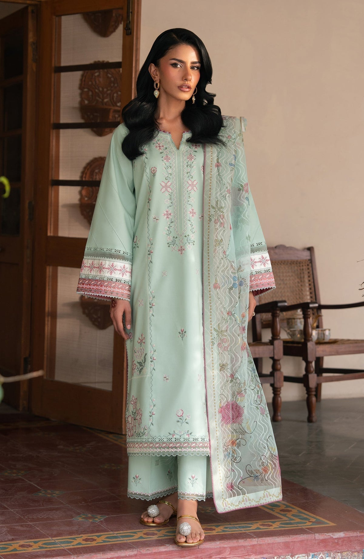 Seran | Luxury Lawn | Abeer-Brand:Seran-Type:Ladies Clothes-Pale Mint Green-Lawn-House of Maryam- Buy in UK, USA