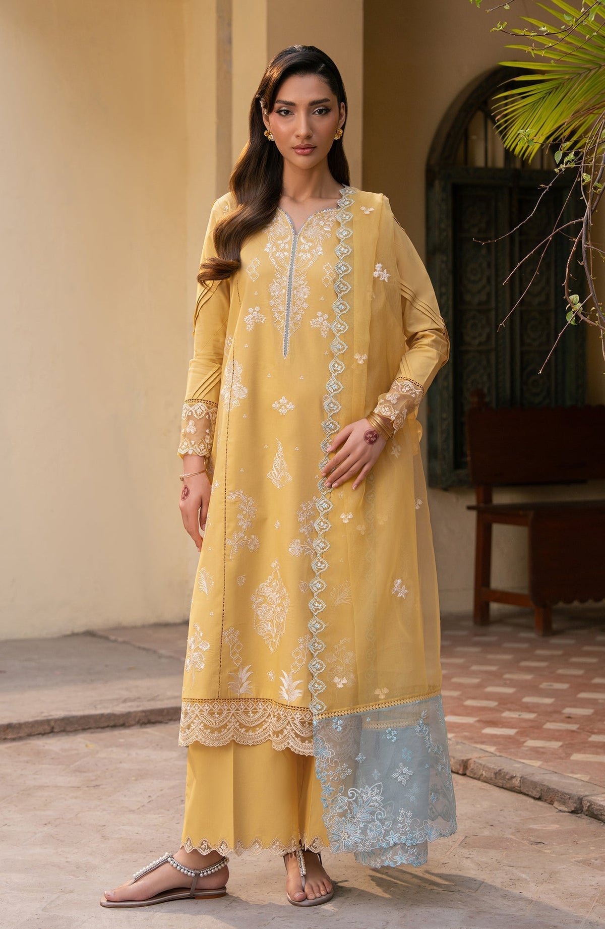 Seran | Luxury Lawn | Zira-Brand:Seran-Type:Ladies Clothes-Dust Yellow-Lawn-House of Maryam- Buy in UK, USA