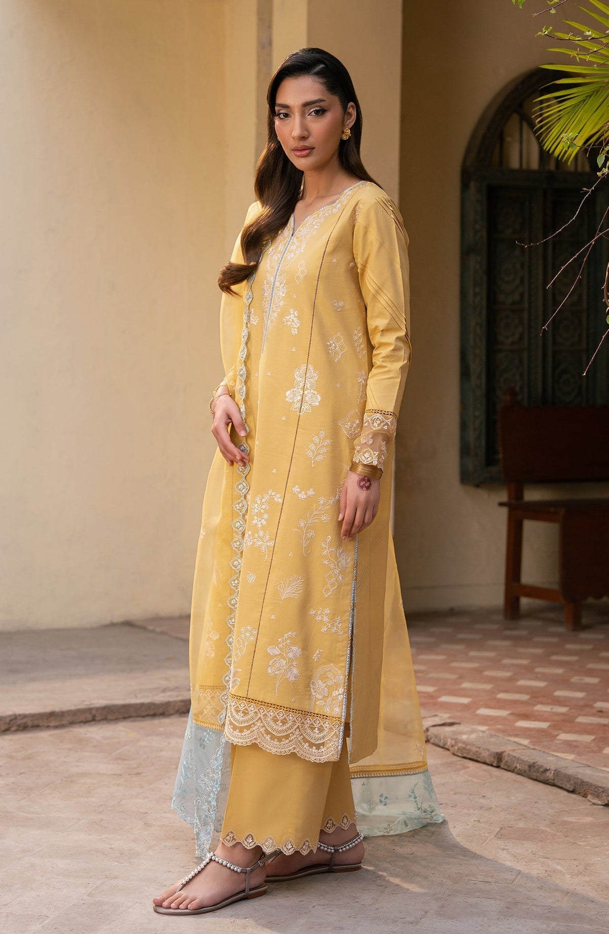 Seran | Luxury Lawn | Zira-Brand:Seran-Type:Ladies Clothes-Dust Yellow-Lawn-House of Maryam- Buy in UK, USA