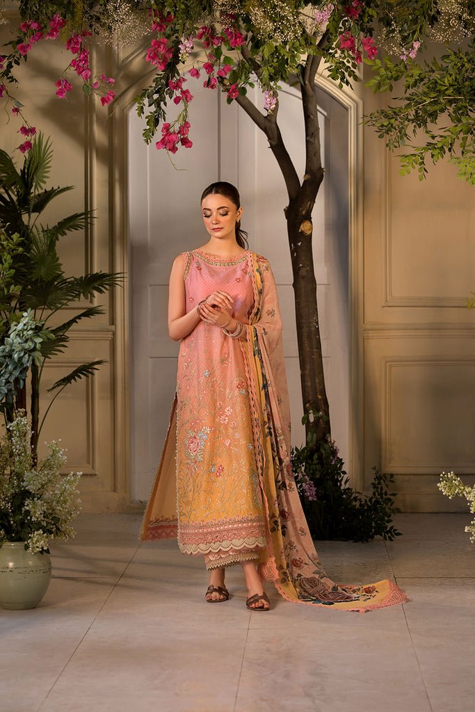 Sobia Nazir | Vital Lawn 25 | 11B-Brand:Sobia Nazir-Type:Ladies Clothes-Apricot Orange-Lawn-House of Maryam- Buy in UK, USA