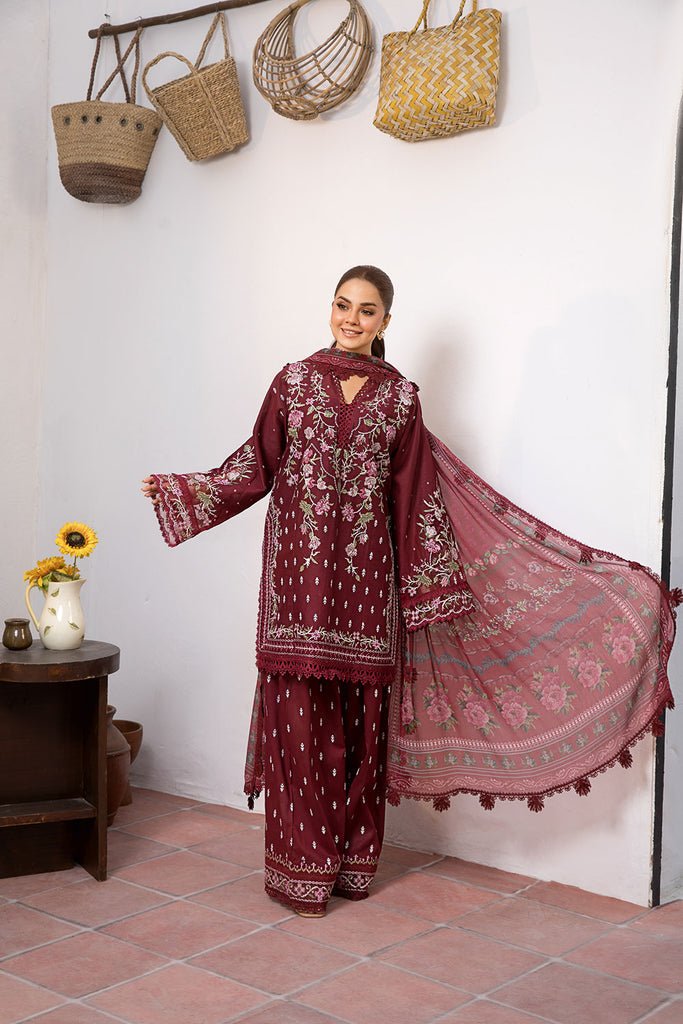 Sobia Nazir | Vital Lawn 25 | 5B-Brand:Sobia Nazir-Type:Ladies Clothes-Burgundy-Lawn-House of Maryam- Buy in UK, USA