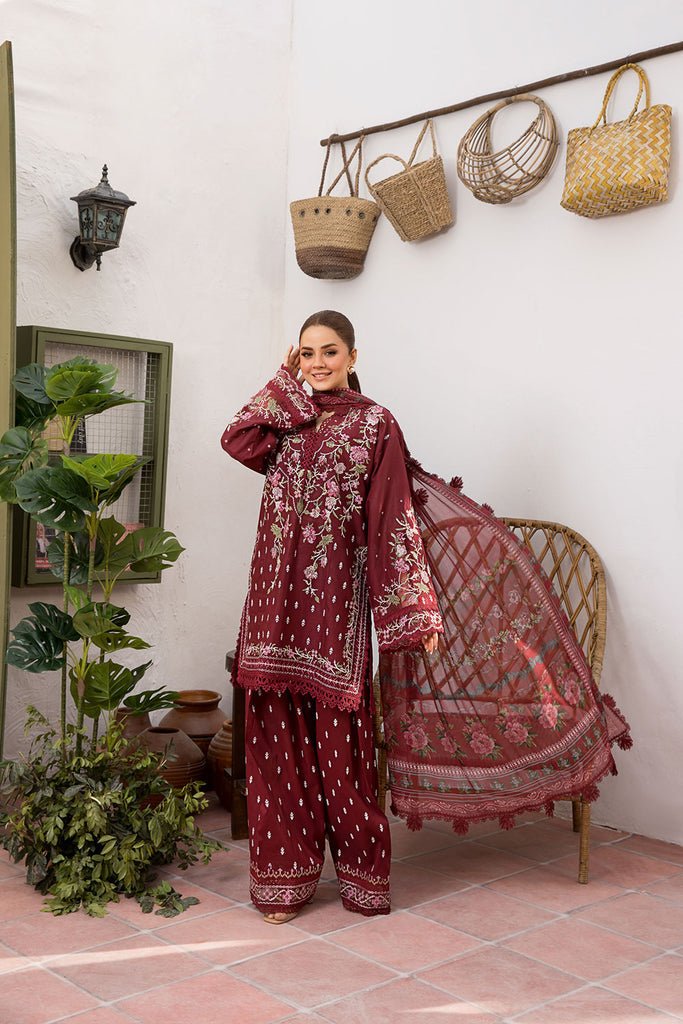 Sobia Nazir | Vital Lawn 25 | 5B-Brand:Sobia Nazir-Type:Ladies Clothes-Burgundy-Lawn-House of Maryam- Buy in UK, USA