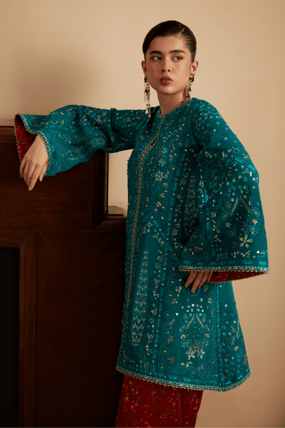 Soraya Alina teal raw silk shirt and shalwar, photo 4