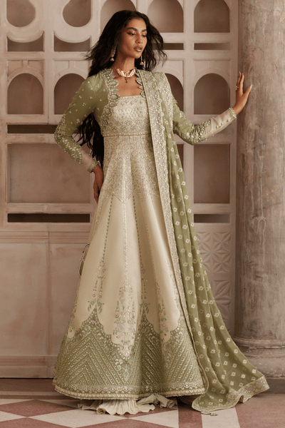 Soraya Lehr olive and cream peshwas and lehenga, photo 2