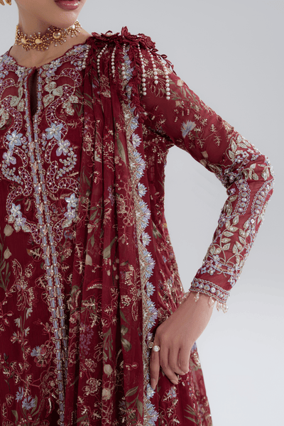 Soraya Saaz cherry red draped chiffon jacket set, photo 6