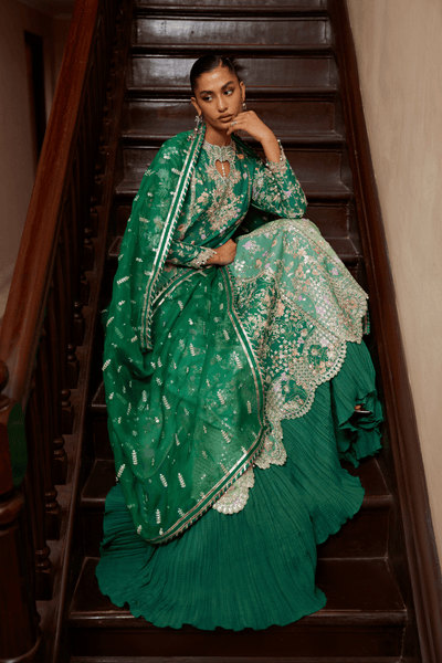 Soraya Sorelle green panelled shirt and lehenga, photo 2
