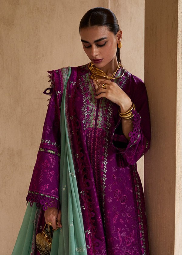 Suffuse | Eid Lawn 25 | OIRA-Brand:Suffuse-Type:Ladies Clothes-Plum-Organza-House of Maryam- Buy in UK, USA