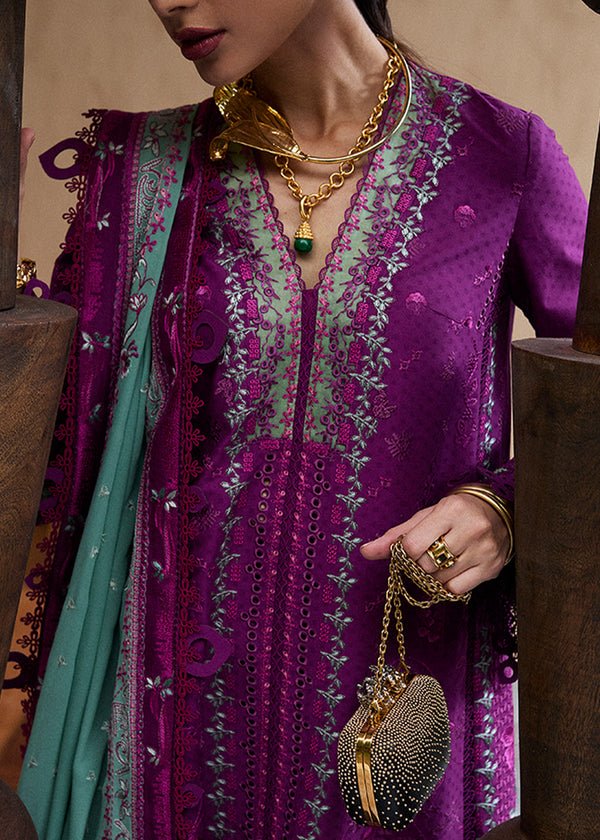 Suffuse | Eid Lawn 25 | OIRA-Brand:Suffuse-Type:Ladies Clothes-Plum-Organza-House of Maryam- Buy in UK, USA