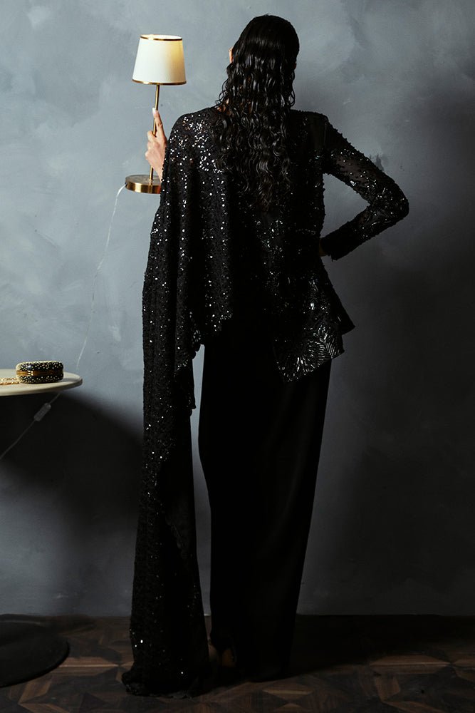 Suffuse Bella black drape dress with embellished jacket, photo 2