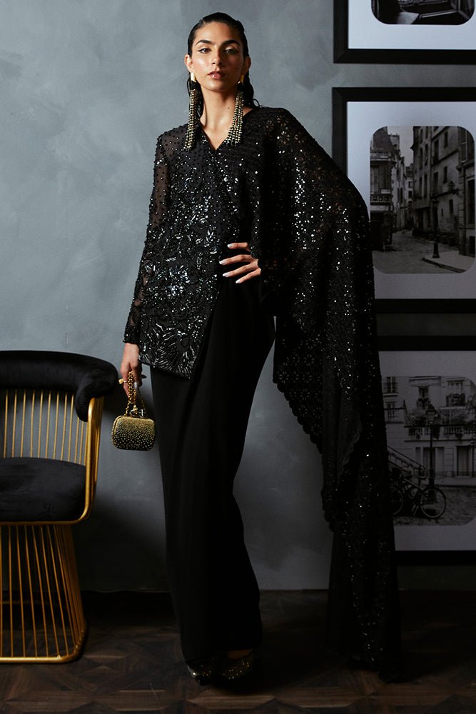 Suffuse Bella black drape dress with embellished jacket, photo 4