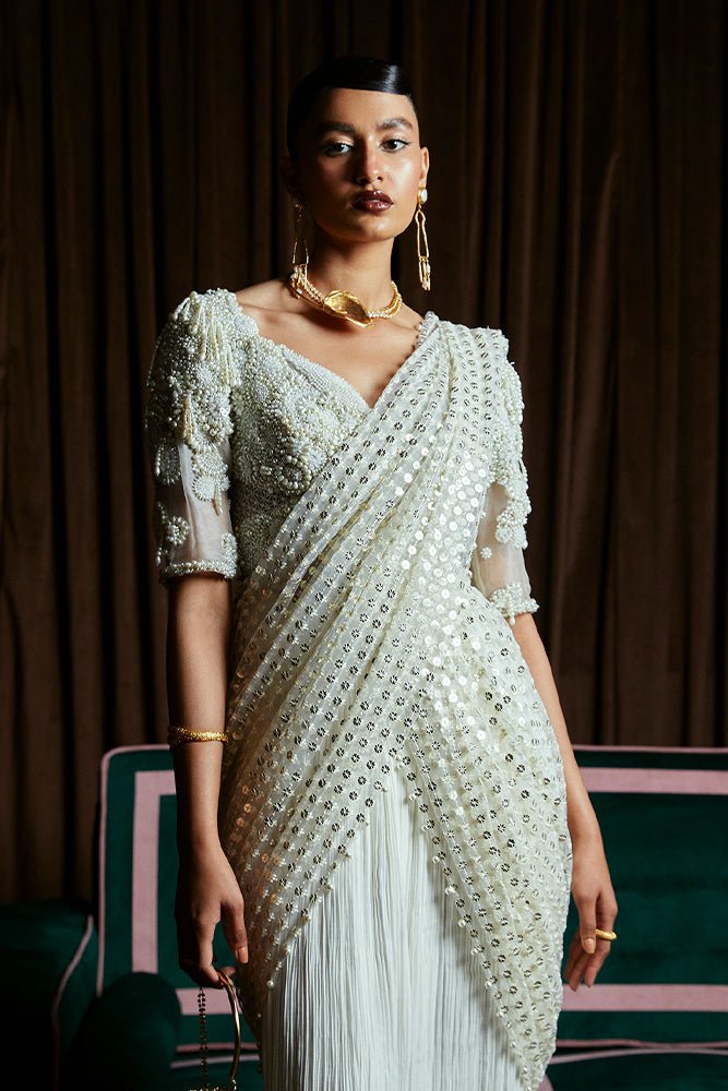 Suffuse Ivy pearl white embellished saree, photo 3