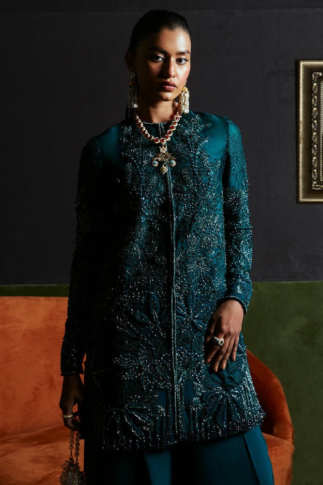 Suffuse Jasmine teal green organza jacket and flared pants, photo 4