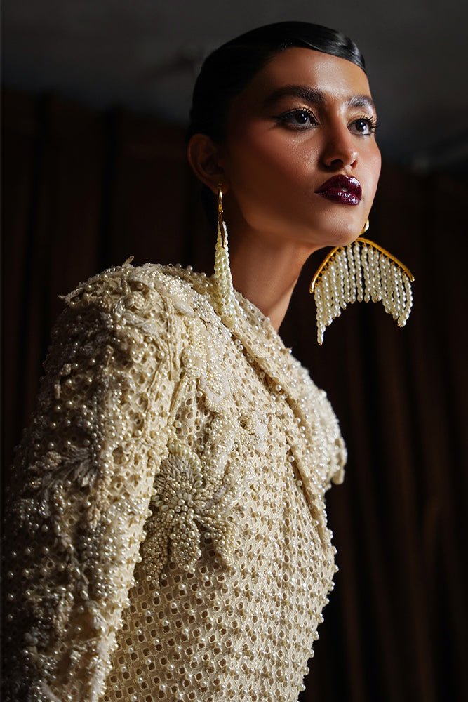 Suffuse Opal pale yellow pearl embellished shirt and pants, photo 4