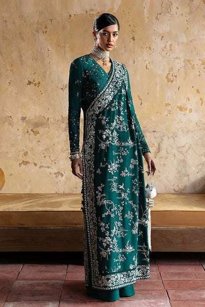 Suffuse Amarien teal green layered silk pret suit